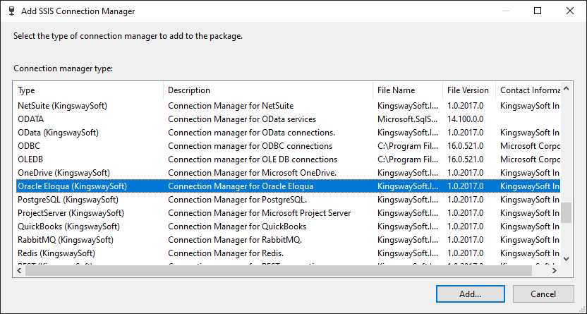 add SSIS Eloqua connection